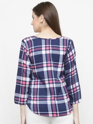blue checkered crepe top - 15115069 - Standard Image - 3