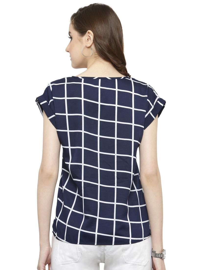 blue checkered crepe top - 15115241 - Zoom Image - 3