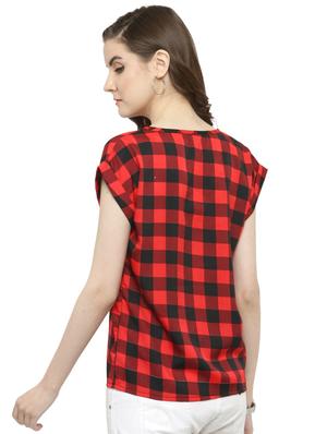 red checkered crepe top - 15115245 - Standard Image - 3