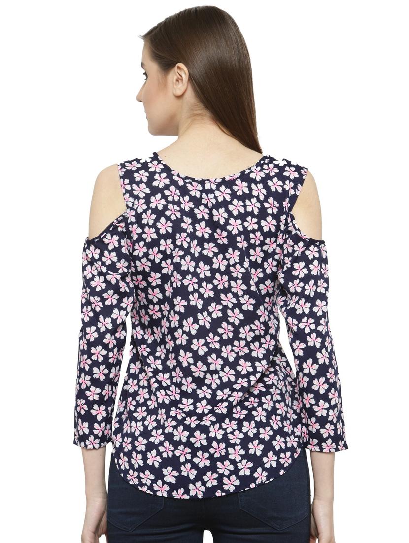 navy blue floral crepe top - 15115255 - Zoom Image - 3