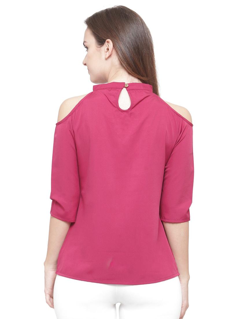 solid pink crepe top - 15115263 - Zoom Image - 3