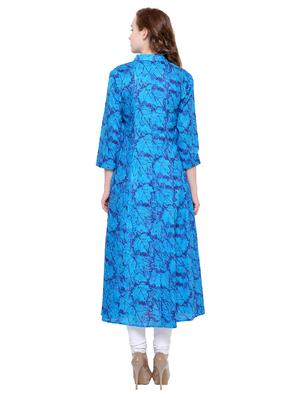 blue cotton flared kurta - 15115343 - Standard Image - 3