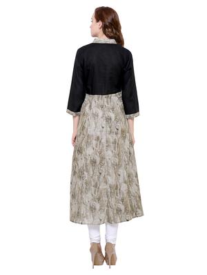grey cotton anarkali kurta - 15115345 - Standard Image - 3