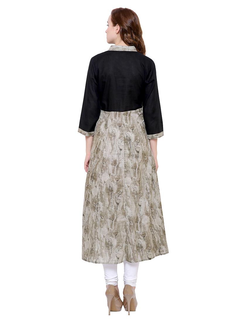 grey cotton anarkali kurta - 15115345 - Zoom Image - 3