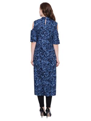 blue rayon cold sleeves a-line kurta - 15115346 - Standard Image - 3