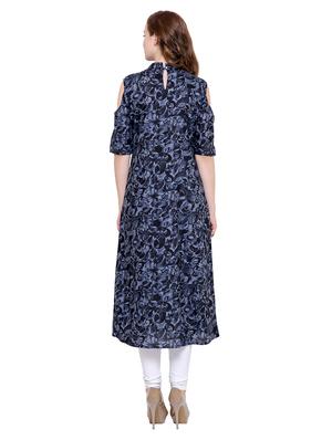 Blue rayon cold sleeves a-line kurta - 15115347 - Standard Image - 3