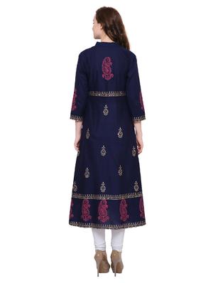 blue cotton flared kurta - 15115348 - Standard Image - 3