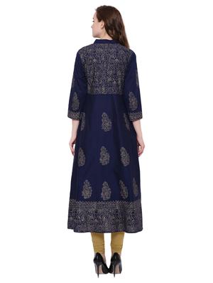blue cotton flared kurta - 15115349 - Standard Image - 3