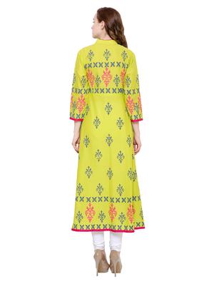 yellow cotton a-line kurta - 15115352 - Standard Image - 3