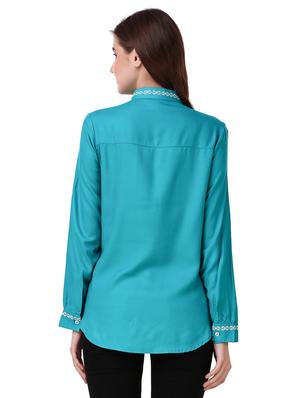 blue cotton embroidered shirt - 15115664 - Standard Image - 3
