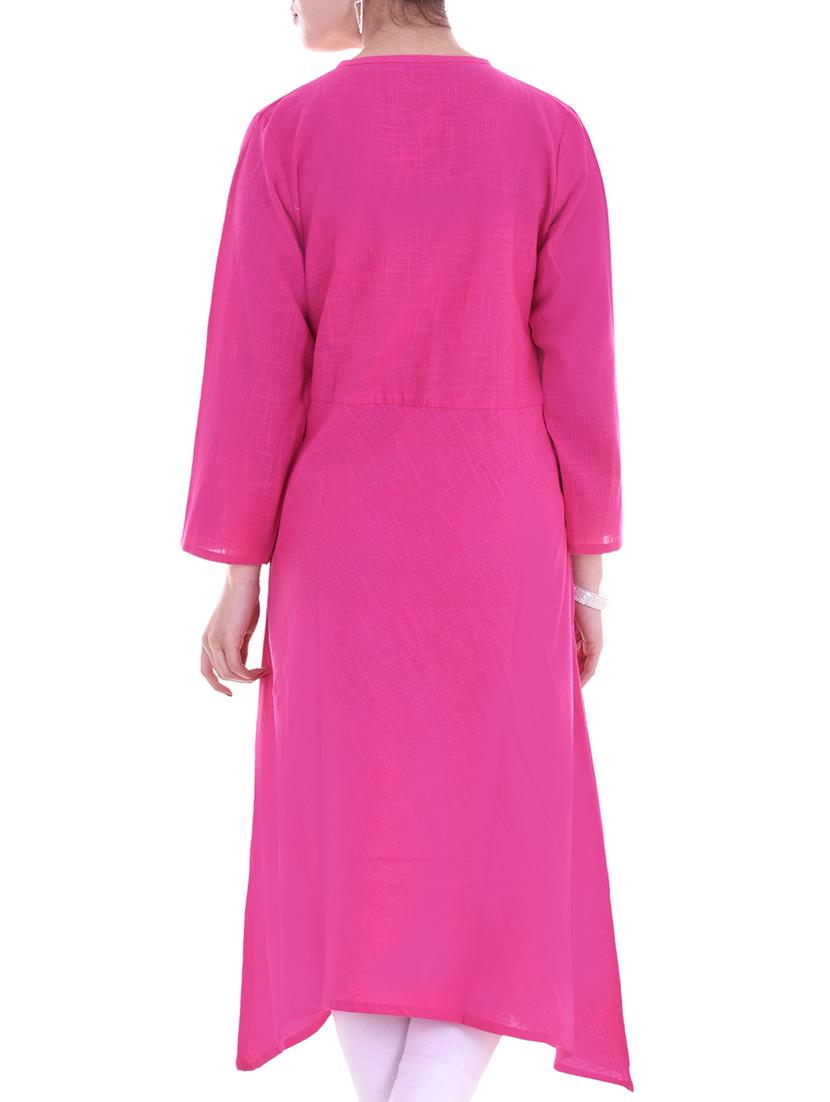 pink cotton asymmetric kurti - 15116217 - Zoom Image - 3