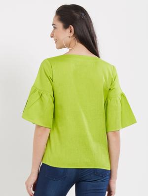 solid green cotton top - 15116256 - Standard Image - 3
