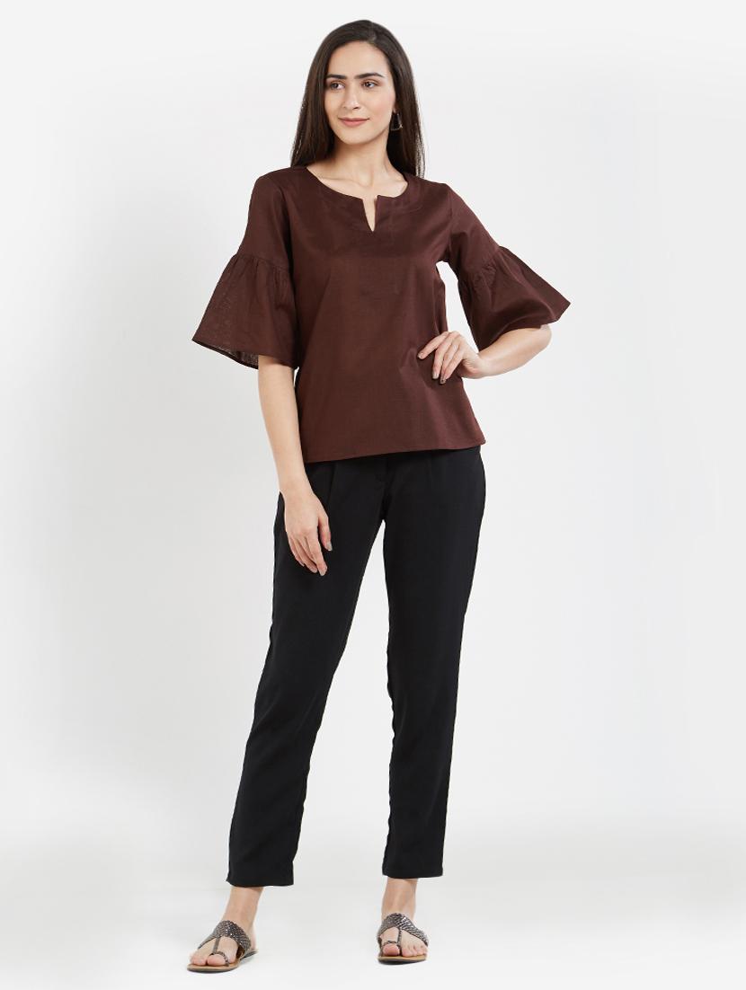 solid brown cotton top - 15116259 - Zoom Image - 3