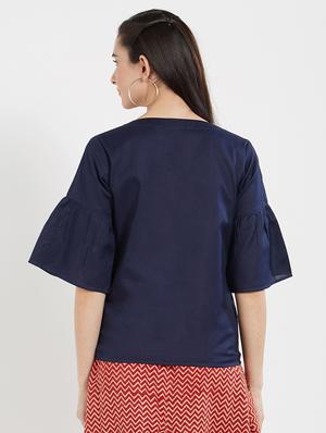 navy blue solid cotton top - 15116260 - Standard Image - 3