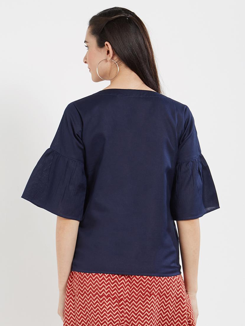 navy blue solid cotton top - 15116260 - Zoom Image - 3
