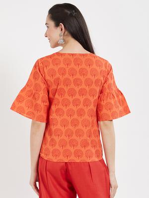 orange printed cotton top - 15116263 - Standard Image - 3