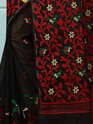 black cotton silk jamdani saree - 15116729 - Standard Image - 3