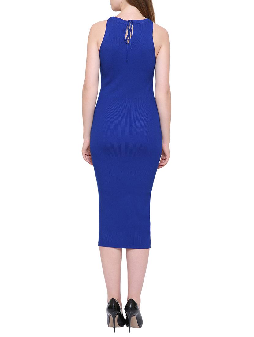 solid blue viscose bodycon dress - 15116948 - Zoom Image - 3