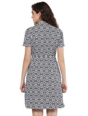 navy blue printed crepe a-line dress - 15117162 - Standard Image - 3