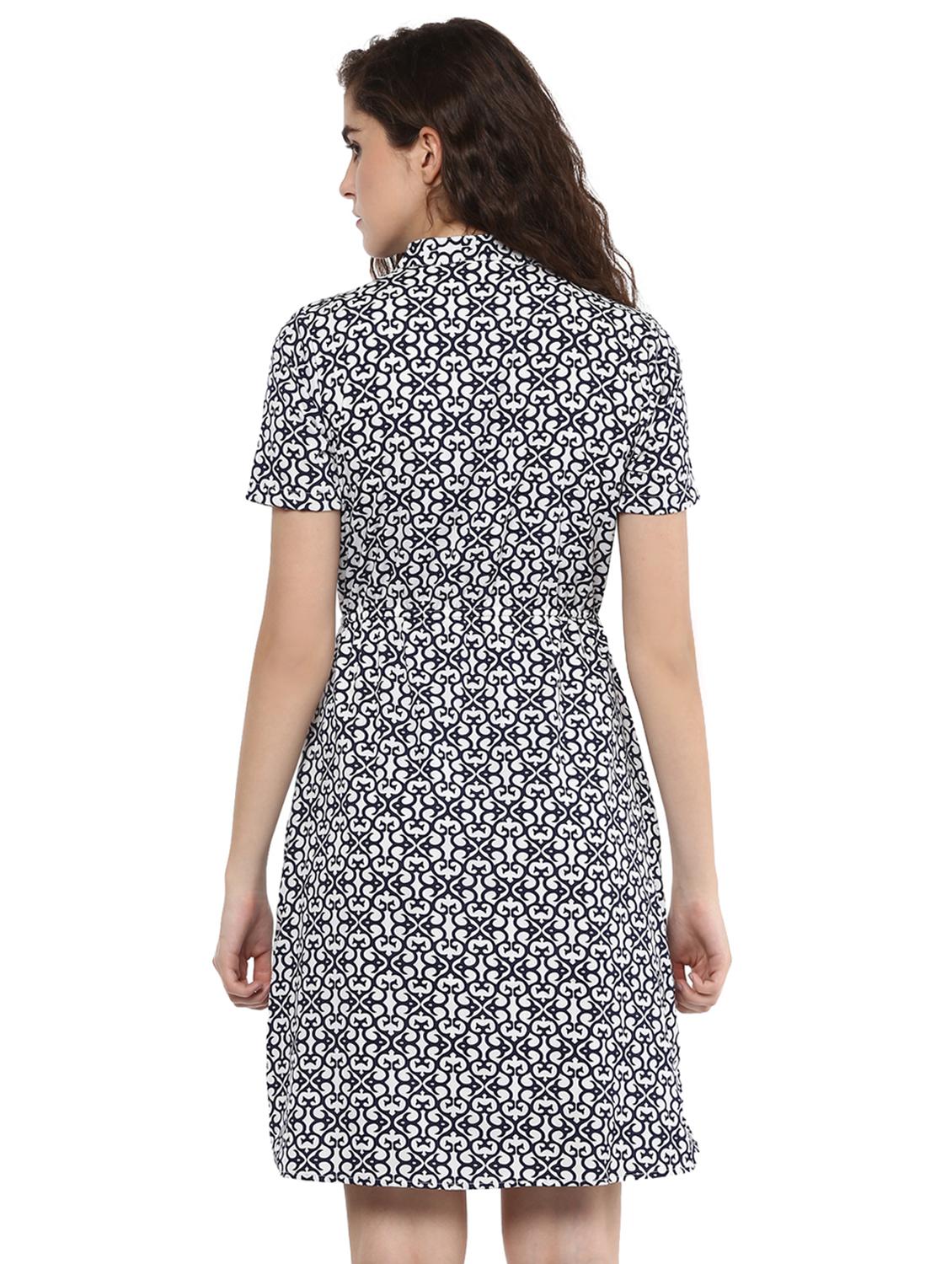 navy blue printed crepe a-line dress - 15117162 - Zoom Image - 3