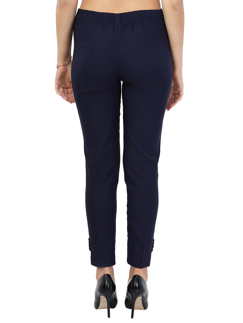 navy blue solid front trousers - 15117177 - Zoom Image - 3