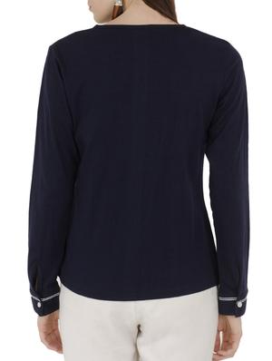 navy blue solid cotton tee - 15118559 - Standard Image - 3