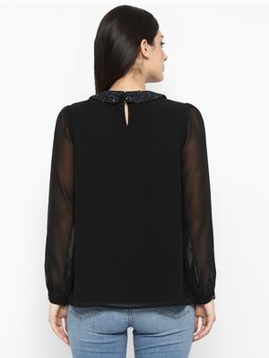 black solid embellished top - 15119316 - Standard Image - 3