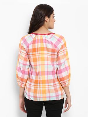 orange checkered cotton blouson top - 15119329 - Standard Image - 3