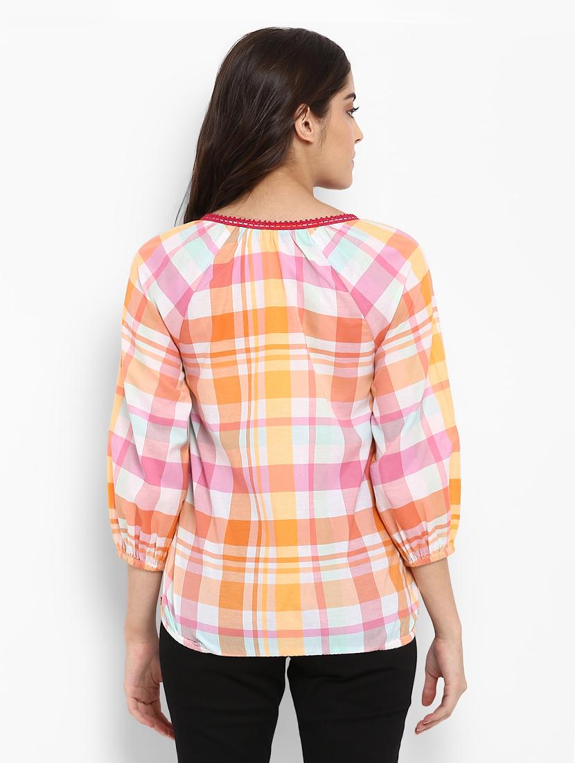 orange checkered cotton blouson top - 15119329 - Zoom Image - 3