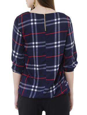 pleated neck plaid blouson top - 15120840 - Standard Image - 3