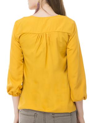 yellow solid blouson top - 15120843 - Standard Image - 3