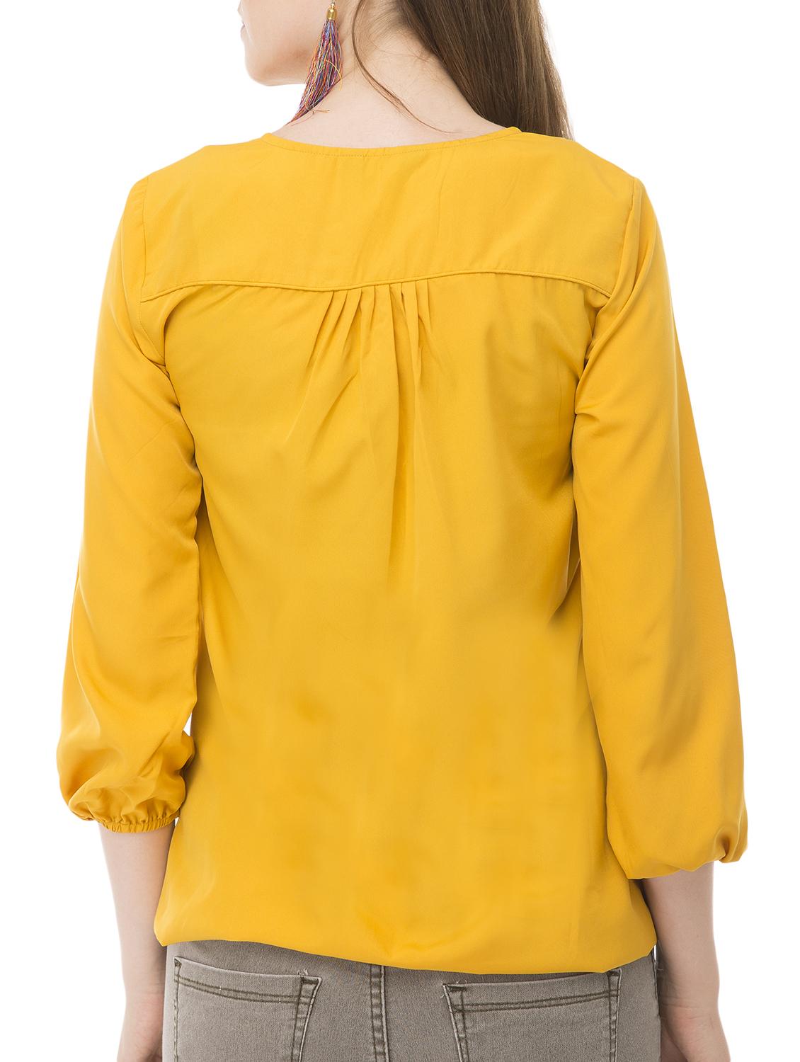 yellow solid blouson top - 15120843 - Zoom Image - 3