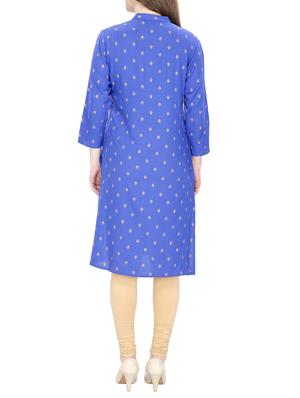 blue cotton straight printed kurta - 15120869 - Standard Image - 3