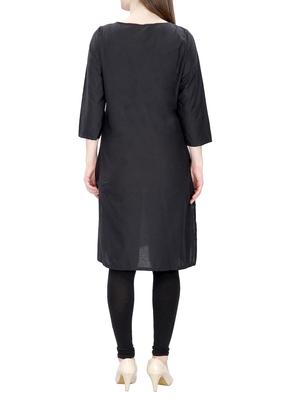 black cotton straight kurta - 15120870 - Standard Image - 3