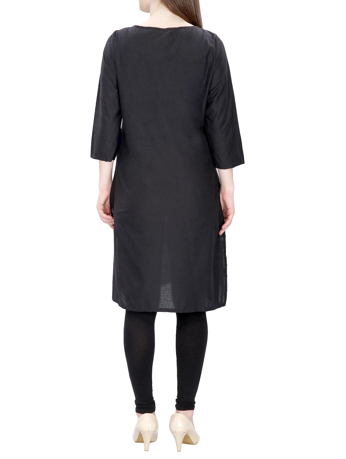 black cotton straight kurta - 15120870 - Zoom Image - 3