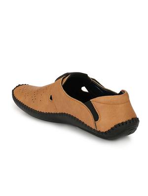 tan leatherette slip on sandal - 15121159 - Standard Image - 3