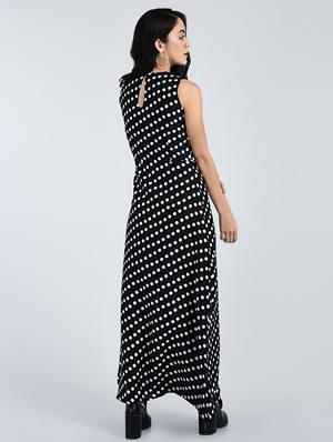 Pleated neck polka dot maxi dress - 15121392 - Standard Image - 3