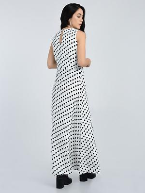 Pleated neck polka doted maxi dress - 15121397 - Standard Image - 3