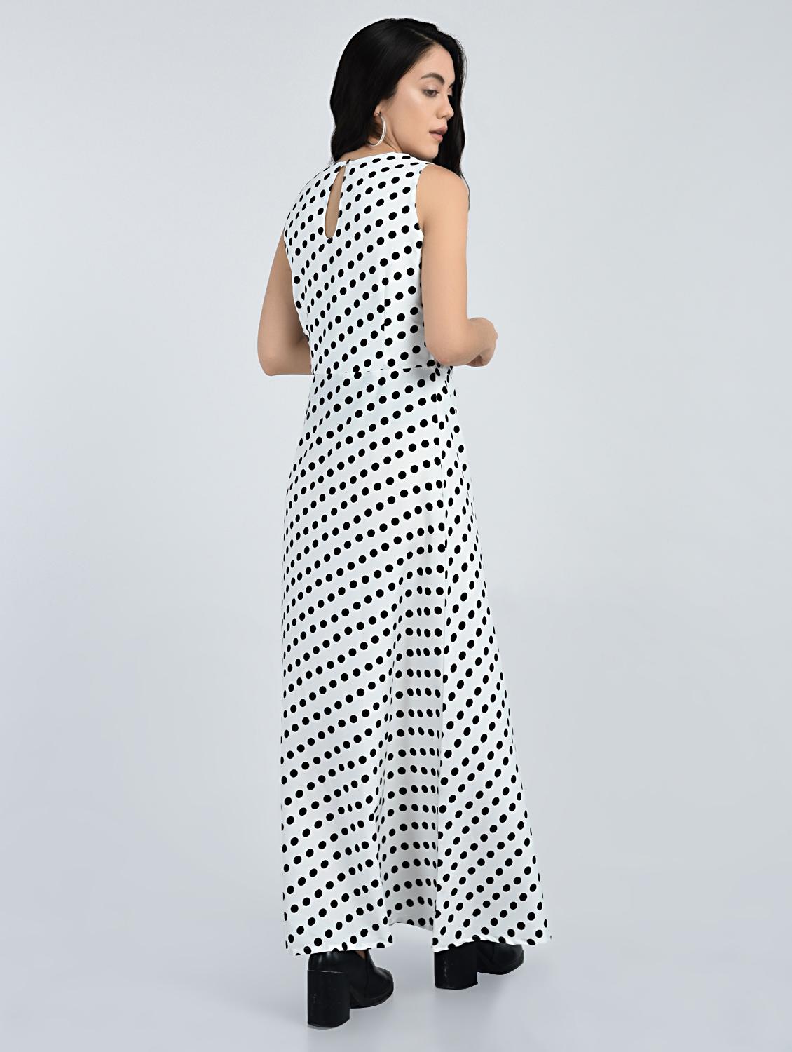 Pleated neck polka doted maxi dress - 15121397 - Zoom Image - 3