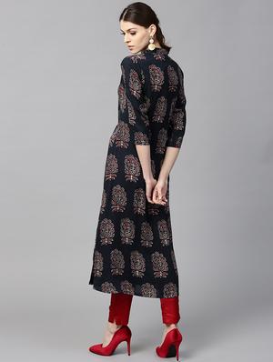 blue rayon aline kurta - 15122095 - Standard Image - 3