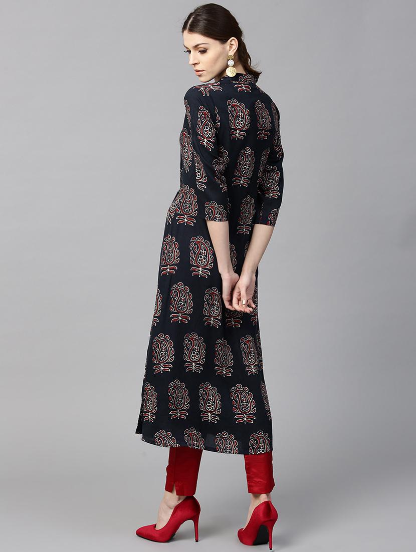 blue rayon aline kurta - 15122095 - Zoom Image - 3