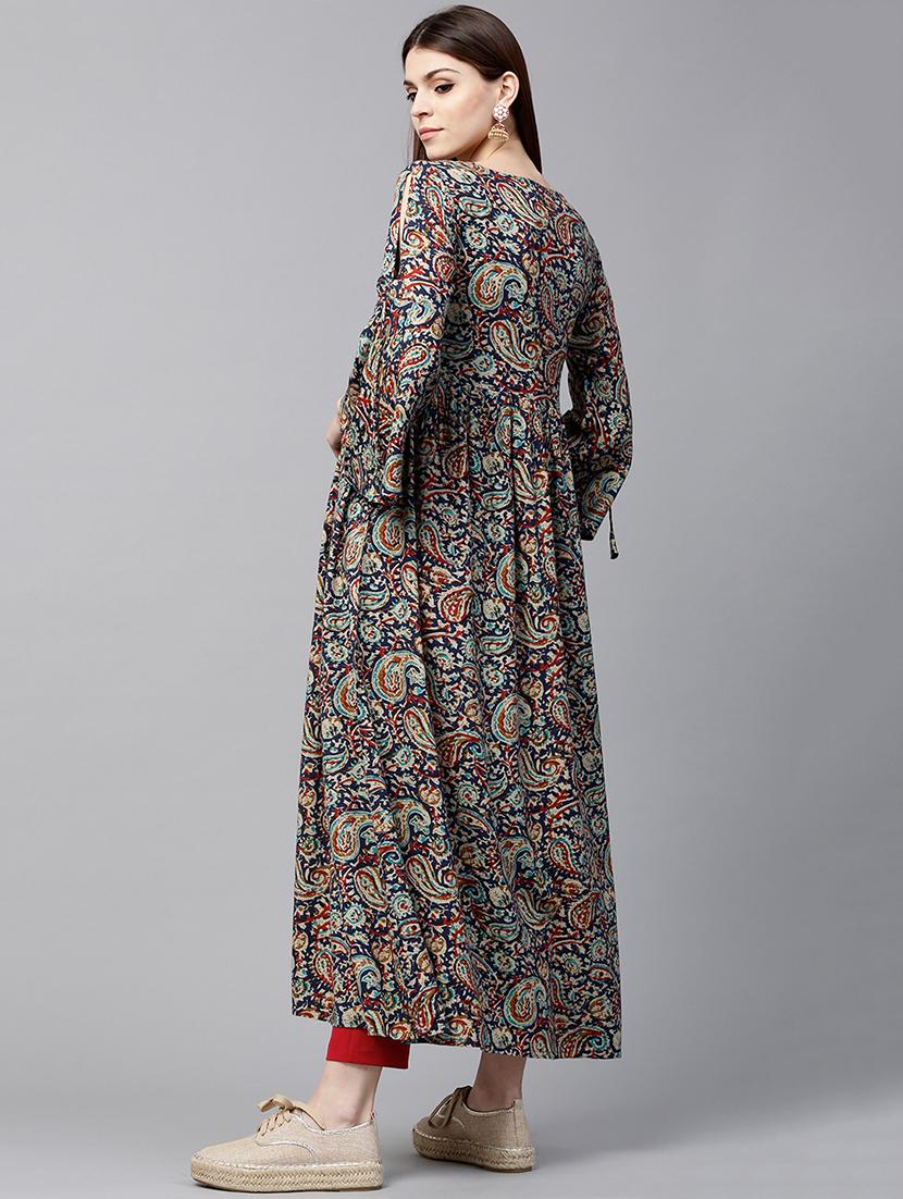 Blue rayon flared kurta - 15122101 - Zoom Image - 3