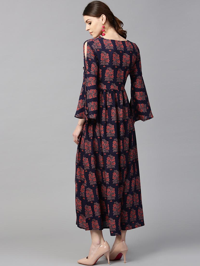 blue rayon flared kurta - 15122111 - Zoom Image - 3