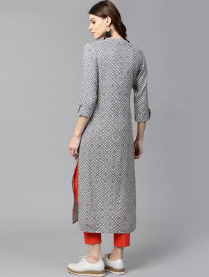 grey rayon straight kurta - 15122122 - Standard Image - 3
