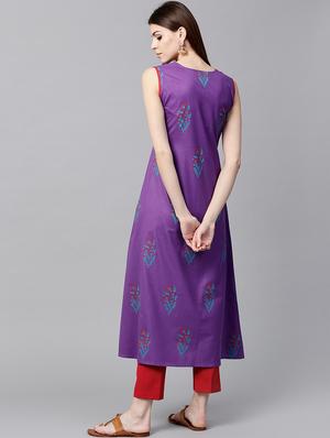 purple cotton aline kurta - 15122125 - Standard Image - 3