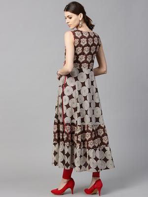 brown cotton flared kurta - 15122127 - Standard Image - 3