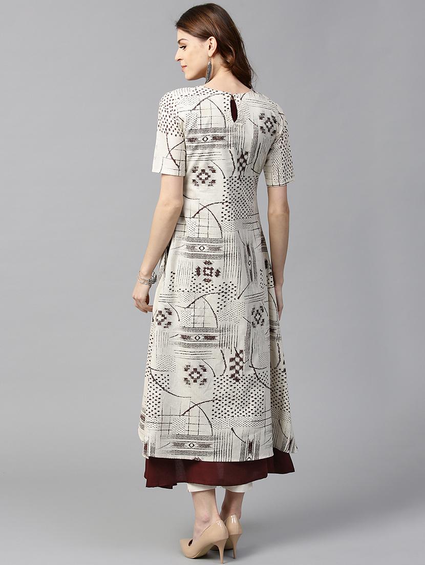 White cotton layered kurta - 15122136 - Zoom Image - 3