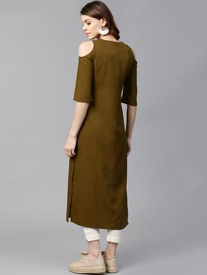 green crepe straight kurta - 15122141 - Standard Image - 3
