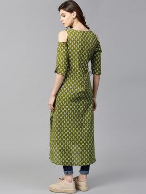 green cotton aline kurta - 15122149 - Standard Image - 3