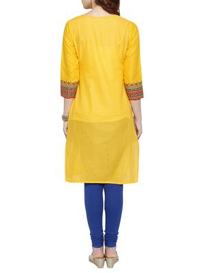 yellow cotton straight kurta - 15122348 - Standard Image - 3